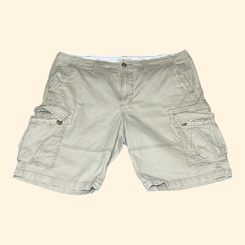 Vintage Y2K Denim & Supply Ralph Lauren Cargo Shorts Khaki Distressed Mens 40